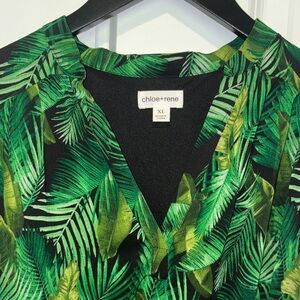 chloe+rene Tropical Green Leaf V-Neck Dress